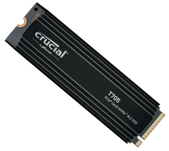 Micron (Crucial) Crucial T705 1TB Gen5 NVMe SSD Heatsink - 13600/10200 MB/s R/W 600TBW 1400K IOPs 1.5M hrs MTTF DirectStorage for Intel 14th Gen & AMD Ryzen 7000