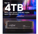 Crucial T705 2TB Gen5 NVMe SSD - 14500/12700 MB/s R/W 1200TBW 1550K IOPs 1.5M hrs MTTF DirectStorage for Intel 14th Gen & AMD Ryzen 7000