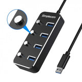 Simplecom CH345PS Aluminium 4-Port USB 3.0 Hub with Individual Switches and Power Adapter (LS)