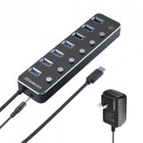 (LS) Simplecom CH375PS Aluminium 7 Port USB 3.0 Hub with Individual Switches and Power Adapter (LS> CH375C)