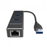 Simplecom CHN410 Black Aluminium 3 Port USB 3.0 HUB with Gigabit Ethernet Adapter 1000Mbps for PC MAC (LS)