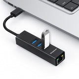 Simplecom CHN421 Black Aluminium USB-C to 3 Port USB HUB with Gigabit Ethernet Adapter