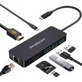 Simplecom CHN580 USB-C SuperSpeed 8-in-1 Multiport Hub Adapter Dock, 1x Gigabit Ethernet, 4K HDMI Output, 3x USB-A Ports, USB-C (LS) --> HXSI-CHT580