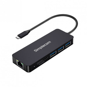 Simplecom CHN580 USB-C SuperSpeed 8-in-1 Multiport Hub Adapter Dock, 1x Gigabit Ethernet, 4K HDMI Output, 3x USB-A Ports, USB-C (LS) --> HXSI-CHT580