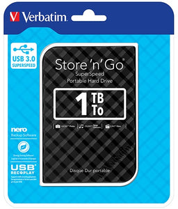 Verbatim 1TB 2.5" USB 3.0 Black Store'n'Go HDD Grid Design