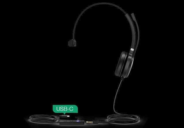 Yealink UH36 Mono Teams USB Wired Headset, Noise Cancelling Headset - USB-C / 3.5mm Connections, Microsoft Teams, Skype for Business,  HD Voice