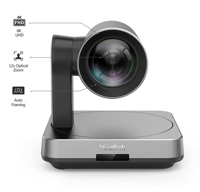 Yealink UVC84 Video Conference Camera for Medium and Large Room, True 4K Ultra HD Video, 12x optical and 3x digital zoom, 80° field of view