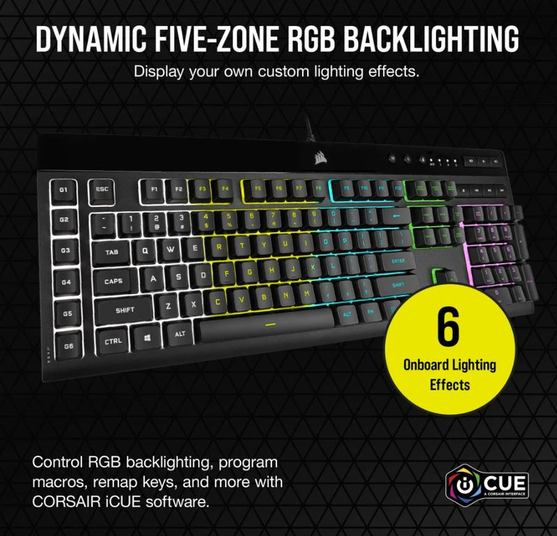 CORSAIR K55 RGB PRO Gaming Keyboard Dynamic Five Zone RGB, Six Macro Keys, Detachable Soft Touch Palm Rest. Volume Media controls. Spill Resistant P42