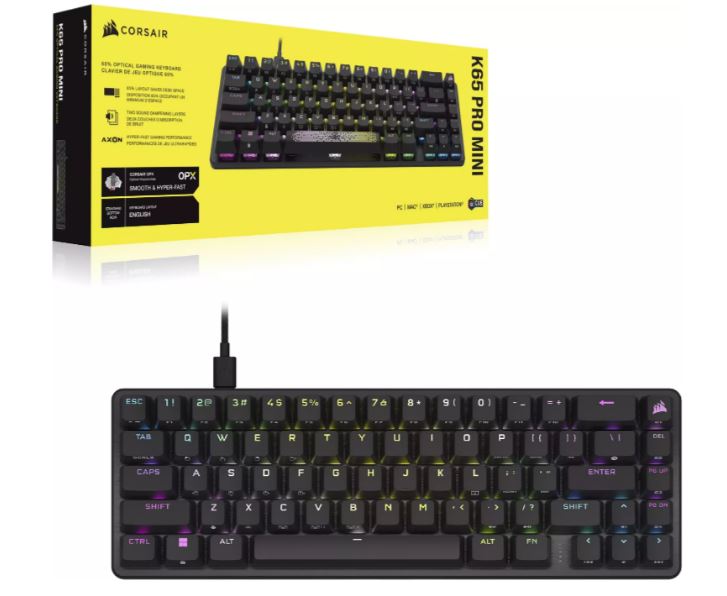 Corsair K65 PRO Mini 65% OPX RGB Optical-Mechanical, Backlit RGB LED, CORSAIR OPX, ICUE, PBT DS,  Black, Ultra compact Gaming Keyboard