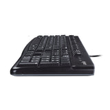 Logitech K120 Wired Keyboard Quiet typing Spill-resistant Durable keys Thin profile Curved space bar Adjustable tilt legs