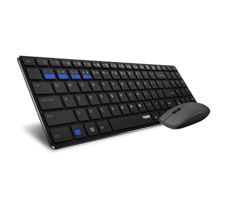 RAPOO 9300M Bluetooth 4.0 & 2.4G Wireless Multi-mode Keyboard Mouse Combo Black - 1300DPI Spill-Resistant 5.6mm Ultra-Slim ~ 9060M(LS)