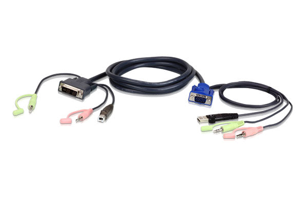 Aten KVM Cable 1.8m with VGA, USB & Audio to DVI-I (Single Link), USB & Audio