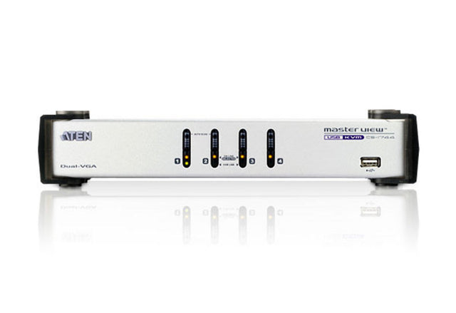 Aten Desktop KVMP Switch 4 Port Dual Display VGA w/ audio, 4x Custom KVM Cables Included, 2x USB Port, Selection Via Front Panel