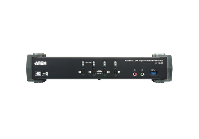 Aten Desktop KVMP Switch 4 Port Single to Dual Display 4k DisplayPort MST w/ audio, Cables Included, 2x USB Port, Selection Via Front Panel