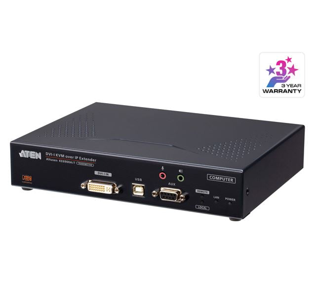 Aten DVI-I Single Display KVM over IP Transmitter with Software Decoder Ability, Supports power/network failover, Superior video quality