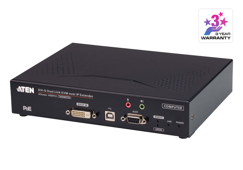 Aten DVI Dual Link KVM over IP Transmitter with DC Power + Power over Ethernet support, supports up to 2560 x 1600 @ 60 Hz, USB and 3.5mm Audio