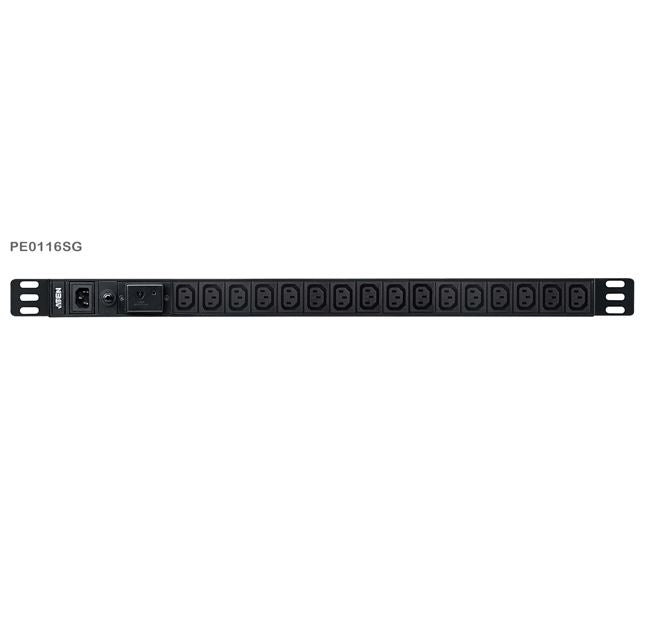 Aten 0U Basic PDU with Surge Protection, 16x IEC Sockets, 10A Max, 100-240VAC, 50-60HZ, Overcurrent protection, Aluminum material