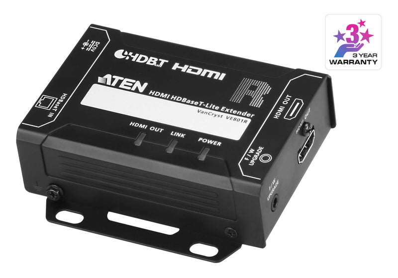 Aten HDMI HDBaseT-Lite Receiver, supports 1080p @ 70m and 4096 x 2160 @ 30 HZ (4:4:4) @ 40m over Cat 6A