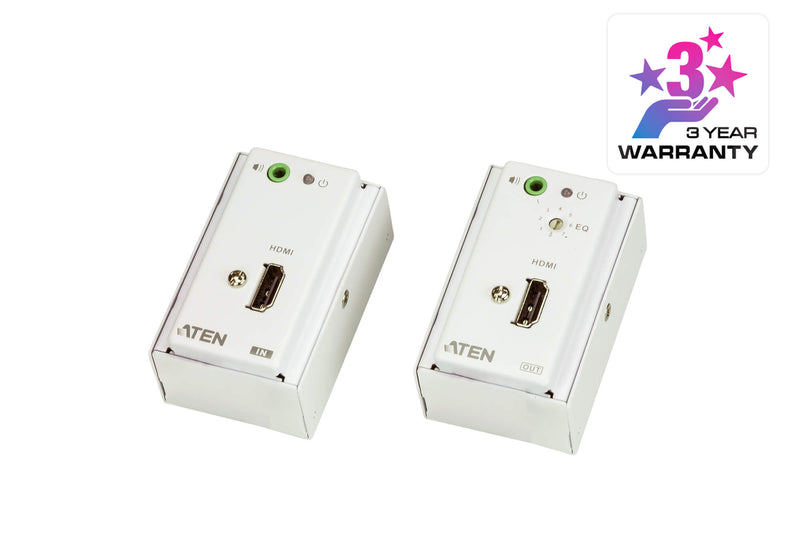 Aten HDMI Over 2 Cat 5 Extender with MK Wall Plate, supports up to 1080p @ 40m, 8-segment equalization adjustment switch