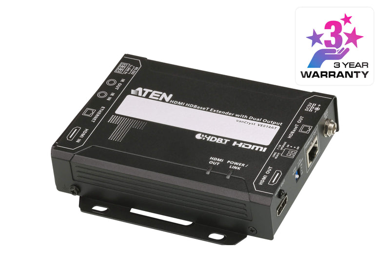 Aten HDMI HDBaseT Transmitter with Dual 4K Output, one local HDMI output, supports up to 4K@70m (Cat 5e/6) and 100m (Cat 6A), extends RS232 and IR
