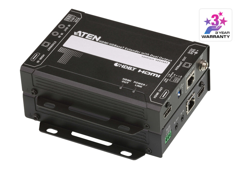 Aten HDMI HDBaseT Extender with Dual 4K Output, one local HDMI output, supports up to 4K@70m (Cat 5e/6) and 100m (Cat 6A), extends RS232 and IR