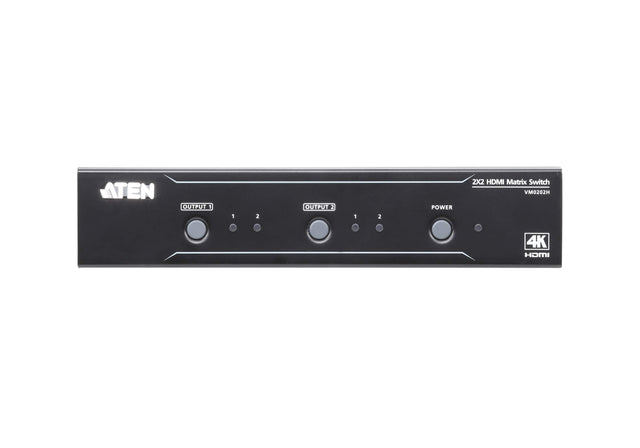 Aten 2x2 4K HDMI Matrix, control via front-panel pushbuttons, IR remote and RS232 control, EDID management
