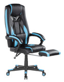 Brateck Premium PU Gaming Chair with Lumbar Support and Retractable Footrest (63x71x119~129cm) up to 150kg-PU Leather,PVC Leather-Black-Blue (LS)