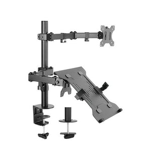 Brateck Economical Double Joint Articulating Steel Monitor Arm with Laptop Holder Fit Most 13"-32" Monitors, Up to 8kg/Screen VESA 75x75/100x1009 (LS)