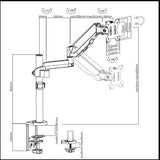 Brateck Single Monitor Full Extension Gas Spring Single Monitor Arm 17" - 32" Up to 8Kg Per screen VESA 75x75/100x100(LS)