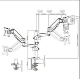 Brateck Dual Monitor Full Extension Gas Spring Dual Monitor Arm (independent Arms) Fit Most 17"-32" Monitors Up to 8kg per screen VESA 75x75/100x100