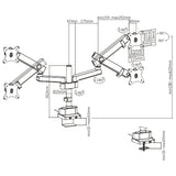 Brateck Dual Monitor Aluminium Slim Pole-Mounted Spring-Assisted Monitor Arm With USB Fit Most 17"-32" Monitors Up to 8kg per screen 75x75/100x100(LS)