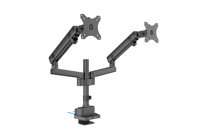 Brateck Dual Monitor Aluminium Slim Pole-Mounted Spring-Assisted Monitor Arm With USB Fit Most 17