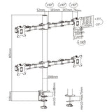 Brateck Quad Monitors Affordable Steel Articulating Monitor Arm Fit Most 17"-32" Monitors Up to 9kg per screen VESA 75x75/100x100