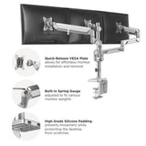 Brateck Triple Monitors Pole-Mounted Epic Gas Spring Aluminum Monitor Arm with USB Fit Most 17'-27' , Up to 7 kg - Gloss Grey(LS)