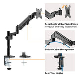 Brateck Single Monitor Heavy-Duty Aluminum Gas Spring Monitor Arm Fit Most 17" - 35" Monitors Up to12kg per screen VESA 75x75/100x100