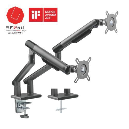 Brateck Dual Monitor Premium Slim Aluminum Spring-Assisted Monitor Arm Fix Most 17