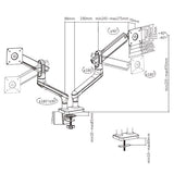 Brateck Dual Monitor Premium Aluminium Spring-Assisted Monitor Arm Fit Most 17"-32"  Flat Panel and Curved Monitors Up to 9kg per screen (Sliver)(LS)