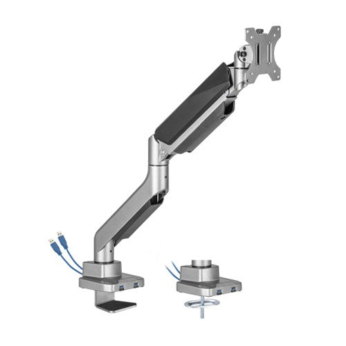 Brateck Single Monitor Economy Heavy-Duty Gas Spring Monitor Arm with USD3.1 Ports Fit Most 17