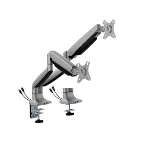 Brateck LDT82-C024UC DUAL SCREEN HEAVY-DUTY GAS SPRING MONITOR ARM WITH USB PORTS For most 17"~35" Monitors, Matte Silver (LS)