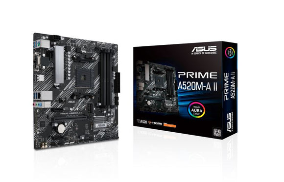 ASUS AMD A520M PRIME A520M-A (Ryzen AM4)  Micro ATX Motherboard with M.2, DP, HDMI,D-Sub, SATA 6 Gbps, USB 3.2 Gen 1 ports, and Aura Sync RGB lighting