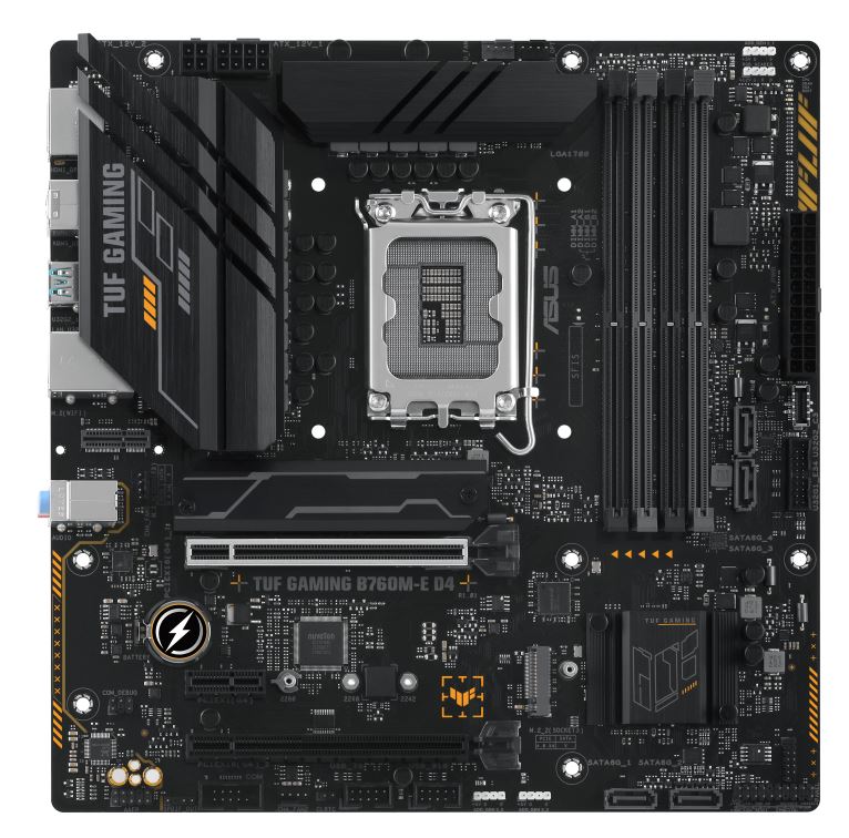 ASUS B760M TUF GAMING B760M-E D4 Intel LGA1700 mATX Motherboard 128GB, 4xDDR4, 1 x PCIe 4.0 x16 slot, 2 x M.2 slots,4 x SATA,1xHDMI, 1xDP, 2.5Gb Ether