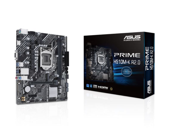 ASUS H510M PRIME H510M-K R2 Intel LGA 1200 Micro ATX motherboard with PCIe 4.0, 32Gbps M.2 slot, Intel 1 Gb Ethernet