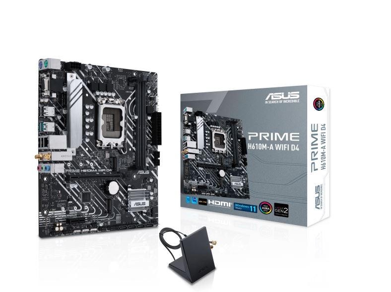 ASUS H610M PRIME H610M-A WIFI D4 Intel LGA 1700  mATX Motherboard 2xDDR4 64GB PCIe4.0, Dual M.2 slots, Intel® 1 Gb Ethernet, WIFI 5, DisplayPort, HDM