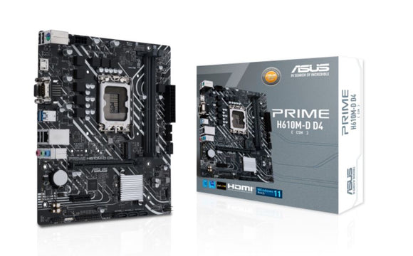 ASUS H610M PRIME H610M-D D4-CSM Intel LGA 1700 mATX Motherboard 2xDDR4 64GB, PCIe4.0, M.2, 1Gb Ethernet, HDMI, D-SUB, USB3.2 Gen1, SATA 6Gbps,