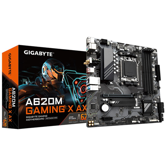 Gigabyte A620M GAMING X AX 1.0  AMD mATX MB 4xDDR5 1xM.2, 4xSATA,1xPCIE16, 1xPCIE1, 1xHDMI 1xDisplayport 3 x USB 3.2 2 x USB 2.0 1 x USB Type-C