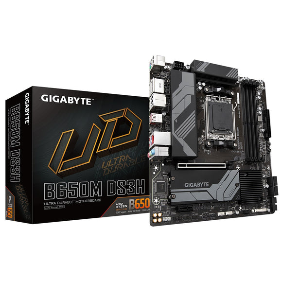 Gigabyte B650MDS3H 1.0 AMD AM5 mATX Motherboard 4x DDR5~128GB,2x PCIe x16, 2x M.2, 4x SATA 6, 3x USB 3.2, 1x USB-C, 4x USB 2.0