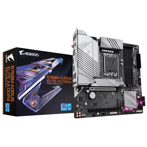 Gigabyte B760M AORUS ELITE AX DDR4 Intel LGA 1700 m-ATX Motherboard, 4x DDR4 ~128GB, 2x PCI-E x16, 2x M.2, 4x SATA,  4x USB 3.2, 1x USB-C, 4x USB 2.0