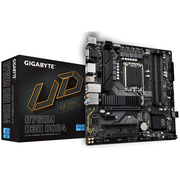 Gigabyte B760M D3H DDR4 Intel LGA 1700 m-ATX Motherboard, 4x DDR4 ~128GB, 2x PCI-E x16, 2x M.2, 4x SATA, 3x USB 3.2, 2x USB 2.0, 1x Type-C