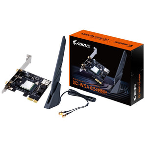 Gigabyte WBAX2400R WiFi 6 PCIe Adapter, 2.4GHz/5GHz/6GHz bands, IEEE 802.11.acR2+ax, Bluetooth 5.3, MU-MIMO, PCI-E x1