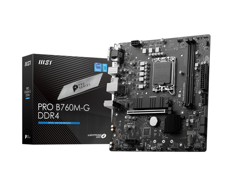 MSI PRO B760M-G DDR4 mATX Motherboard, 2x DDR4~128GB, 1x PCI-E x 16, 1x PCI-E x1,  2x M.2, 4x SATA, 4x USB 3.2 , 2x USB 2.0, (LS)